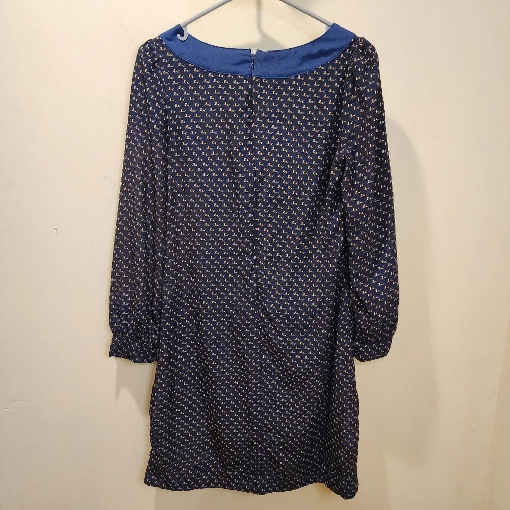 COURAGE.b Navy and Blue Pattered Long Sleeves  Dress Size M